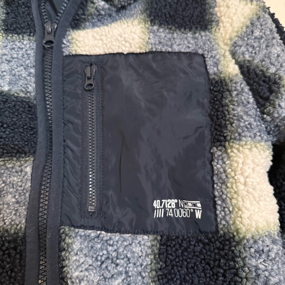 H&M Teddy Jacket Boys Blue Checkered Jersey Lined - Picture 4 of 8